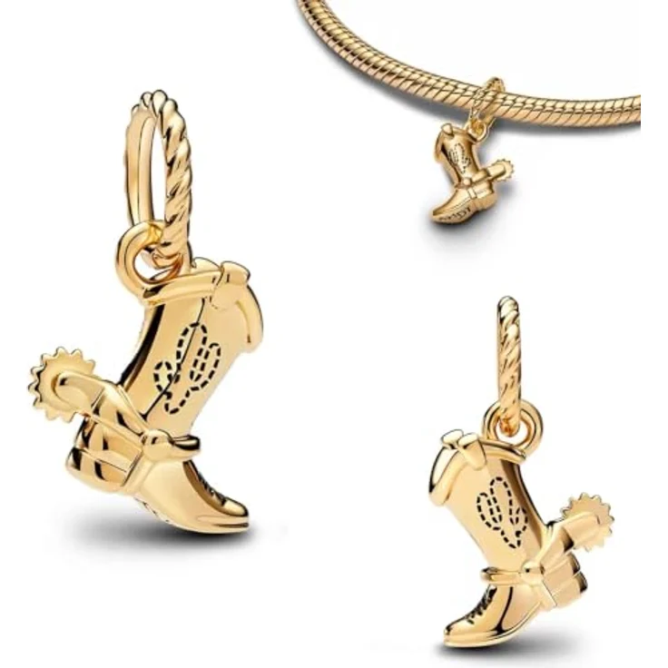 WEIMU Golden Charms 925 Sterling Silber Charm für Armband & Halskette, goldene Stiefel, hypoallergen und nickelfrei, ca. 8,8 mm x 4,6 mm – Bild 1
