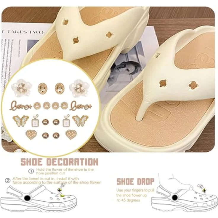 JOOTUEPO 20 Stück Schuh Charms Set, Strass-Anstecker für Crocs, PVC Schuhanhänger für Mädchen und Frauen, verschiedene Designs wie Herz und Schmetterling – Bild 5