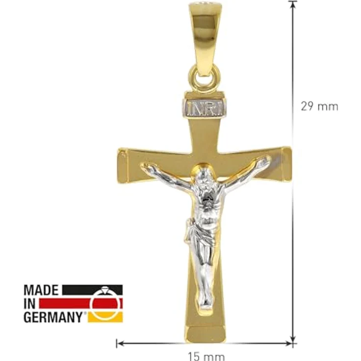 trendor Kruzifix-Anhänger für Herren 585 Gold Bicolor, eleganter 29 mm Kreuzanhänger aus Echtgold, modisches Schmuckstück, Geschenkidee in Geschenk-Box – Bild 4