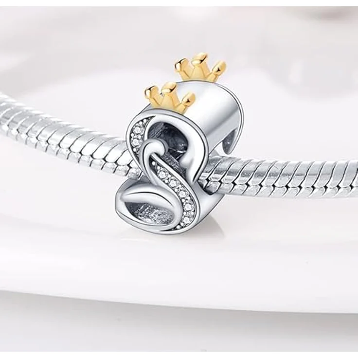 TINSLO Charm Anhänger Buchstabe S, 925 Sterling Silber mit Zirkonia, passend für Pandora Armband und Halskette, kompatibel mit europäischen Beads – Bild 2
