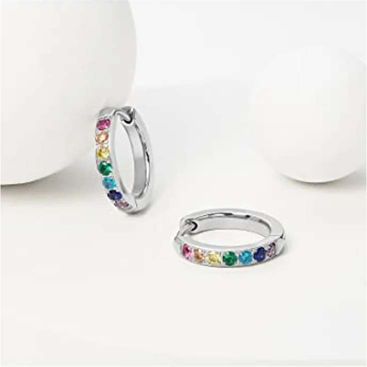 FAVS Damen-Creolen aus Edelstahl mit 14 Zirkonia, Silber, One Size – Bild 2