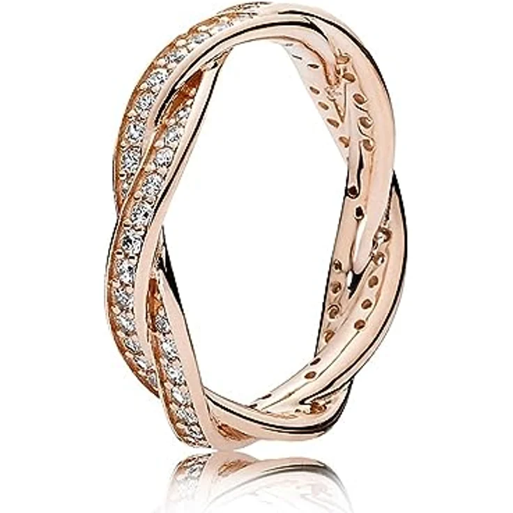 PANDORA Sparkling Twisted Lines Ring, 14 Karat rosévergoldeter Damenring mit Cubic Zirkonia, Größe 52, Roségold – Bild 1