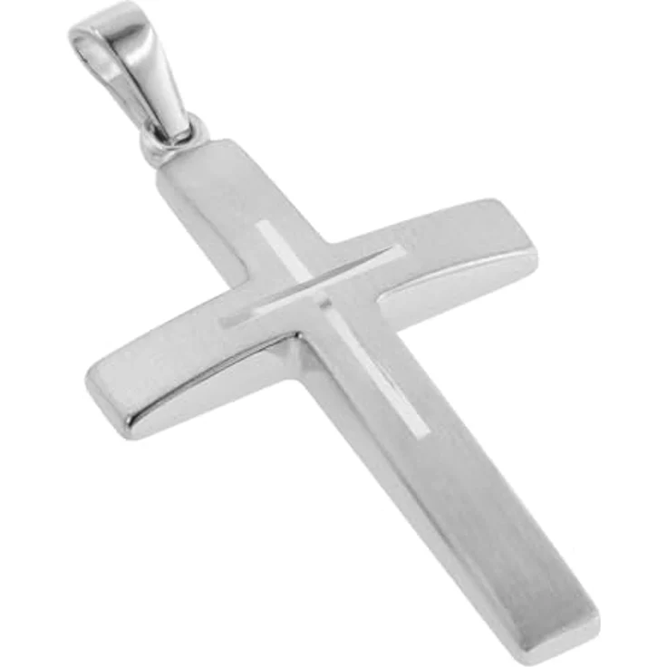 trendor Silber Kreuz mit Kette für Herren, 925er Sterling Silber, seidenmatt, diamantiert, 50 cm Länge – Bild 2