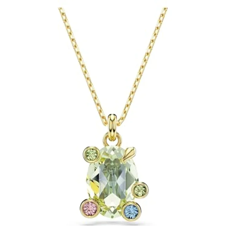 Swarovski Gema Anhänger, Vergoldete Damenhalskette mit Grüner Kristall-Element und Farbenfrohen Kristallen, 42-49 cm