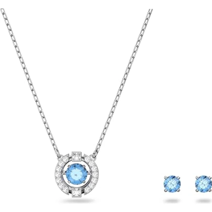 Swarovski Ketten-Set 5480485, Rhodiniertes Ensemble mit hellblauem Kristall und Ohrsteckern, Kollektion Sparkling Dance – Bild 1