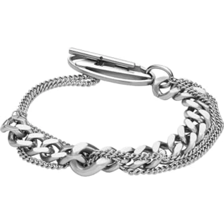 Diesel Herren-Armband, Edelstahl mit gebürstetem Finish und Knebelverschluss, silberfarben – Bild 3