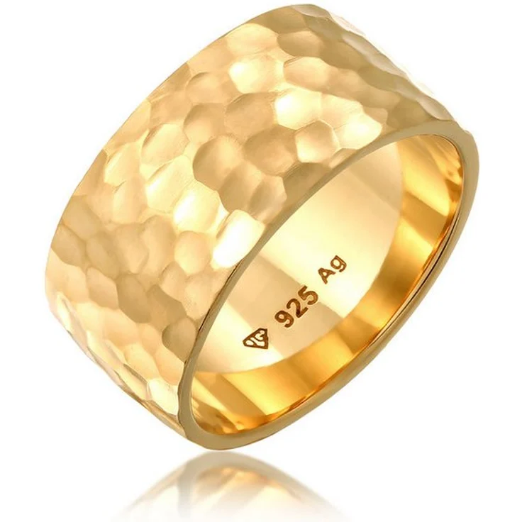 Elli Fingerring Breit Bandring Gehämmert Matt, 925er Silber für Frauen