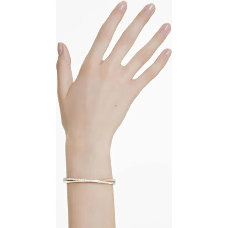 Swarovski Hyperbola Armreif, Weißes Armband aus Metallmix mit Kristallen im Rundschliff, rhodiniert und goldfarben – Bild 5