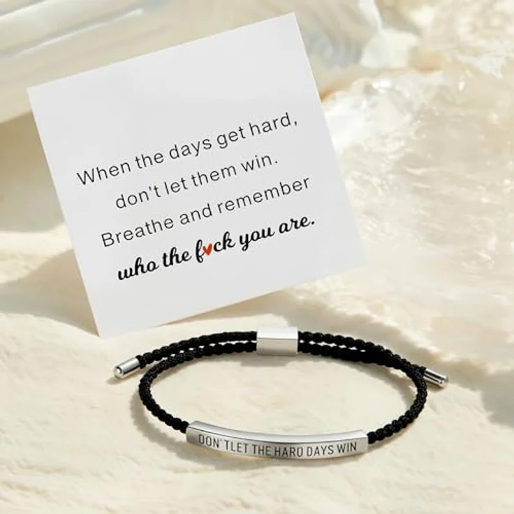 Dathjree Geflochtenes Armband mit Gravur "DON'T LET THE HARD DAYS WIN", verstellbar aus Titanstahl, Herren-Schmuck – Bild 5