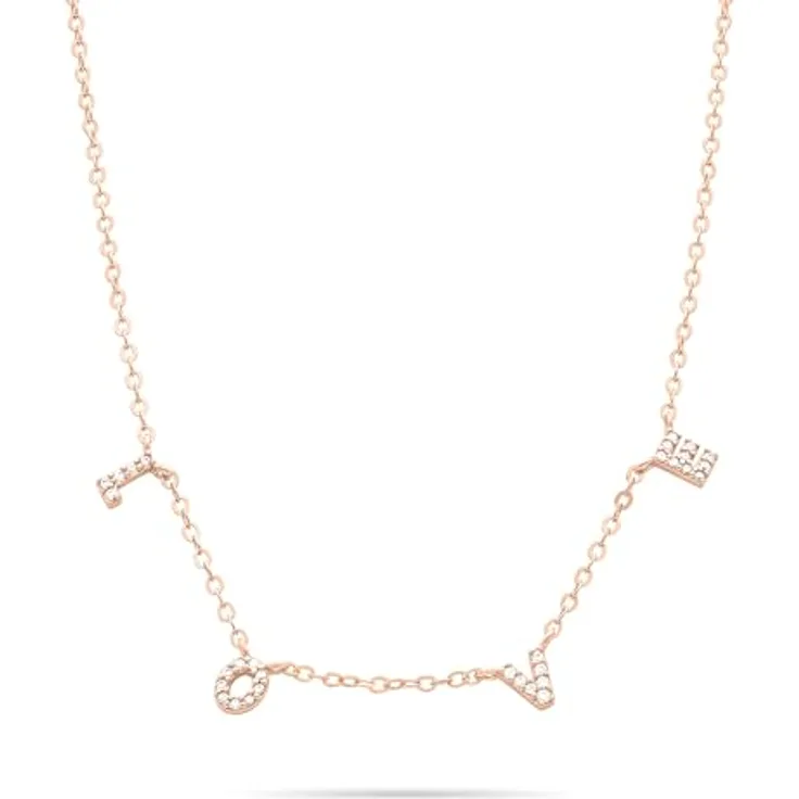 Tamaris Damen Halskette TJ-0700-N-45 aus 925 Silber in IP Roségold mit Zirkoniasteinen, 45 cm, "LOVE" Schriftzug