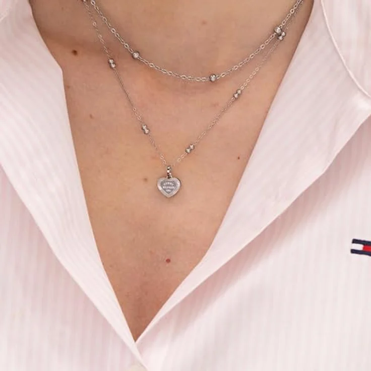 Tommy Hilfiger Jewelry Halskette mit Herzanhänger für Damen, Edelstahl, 41–46 cm verstellbar, doppelte Ketten im Layering-Design, polierte Oberfläche – Bild 4