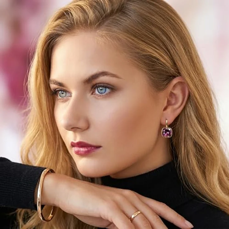 NOBEL SCHMUCK Ohrringe Klappverschluss, 925 Sterling Silber vergoldet mit roten Amethyst Kristallen – Bild 5