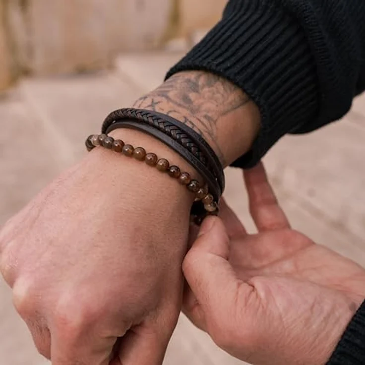 SERASAR Herren Lederarmband Braun mit Naturstein-Achat, geflochten, inklusive Geschenkbox und verlängerbarem Maß – Bild 4