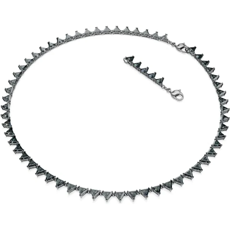 Swarovski Matrix Tennis Halskette, Rundschliff aus grauen Zirconia, rosa, rhodiniert – Bild 2