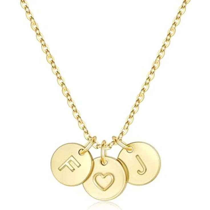 TINGN Gold Halskette mit Herz und Doppelbuchstaben, 14-karätiges Gold, 45 cm lange Kette für Frauen und Mädchen, perfektes Geschenk – Bild 1