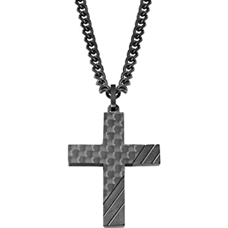 s.Oliver Herren-Halskette mit Kreuzanhänger, Edelstahl anthrazit, IP Schwarz, Panzer-Gliederung, inkl. Geschenkbox, 50 cm – Bild 1