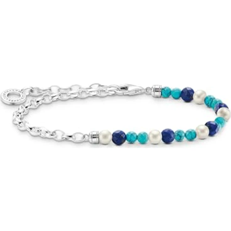 THOMAS SABO Armband 925 Sterlingsilber mit blauen Steinen und Perlen, elegantes Design für Damen – Bild 1