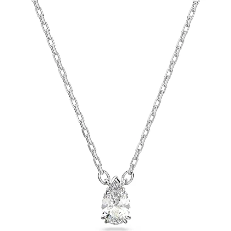 Swarovski Stilla Anhänger, Tropfenschliff, Weiß, Rhodiniert an zarter Kette