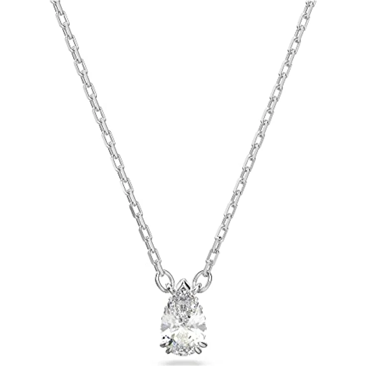 Swarovski Stilla Anhänger, Tropfenschliff, Weiß, Rhodiniert an zarter Kette – Bild 1