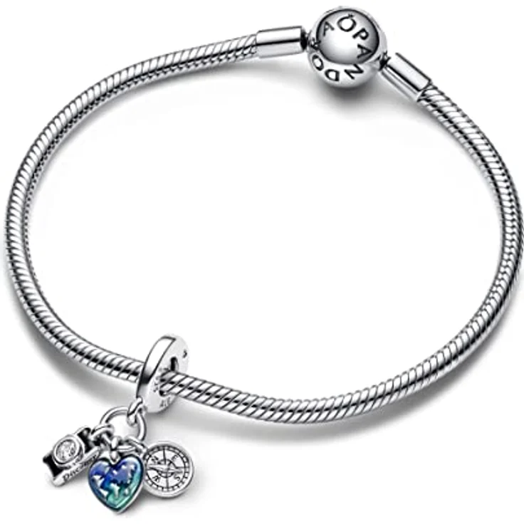PANDORA Moments Kamera, Herz & Kompass Dreifacher Charm-Anhänger aus Sterling Silber, mit Cubic Zirkonia, für Moments Armbänder, 792703C01 – Bild 3