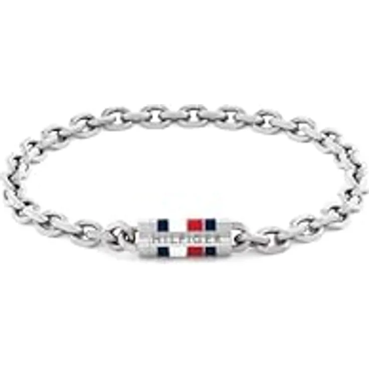 Tommy Hilfiger Jewelry Gliederarmband für Herren aus Edelstahl, 19 cm, magnetischer Verschluss mit emailliertem Detail in Markenfarben