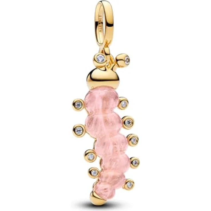 PANDORA Charm Raupe Rosa Anhänger, 14 Karat Vergoldung mit Muranoglas und Cubic Zirkonia, Gravur "The best is yet to come", kompatibel mit Moments, 764489C01 – Bild 1