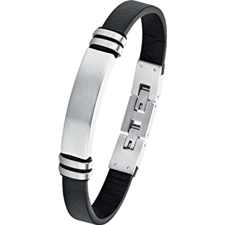 s.Oliver Herren Armband aus Edelstahl und Leder, gravierbare Identplatte, 12 mm breit, in Schmuck Geschenk Box – Bild 1