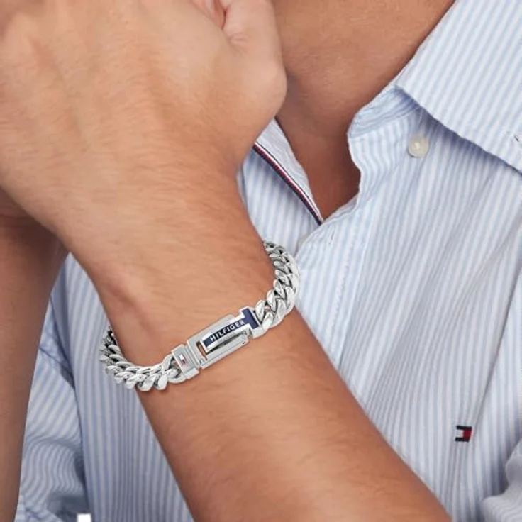 Tommy Hilfiger Jewelry Gliederarmband für Herren aus Edelstahl, 19 cm, gold oder silber, mit emaillem Tommy Hilfiger-Flaggenlogo – Bild 3
