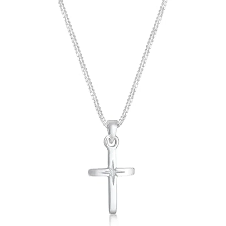Elli Halskette Damen Kreuz Anhänger mit Sterngravur Glaube, 925 Sterling Silber vergoldet, anlaufgeschützt, handgefertigt – Bild 1
