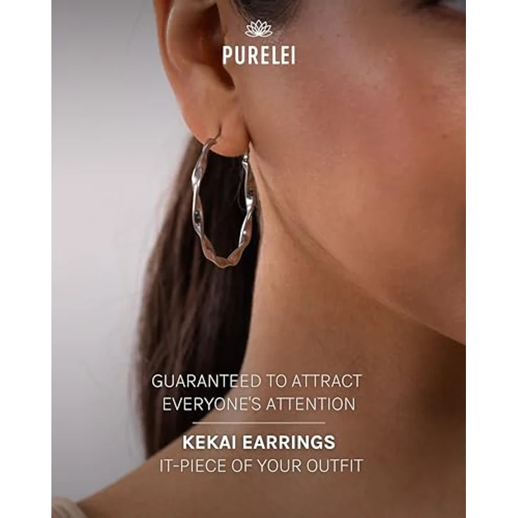 PURELEI® Ke Kai Ohrringe, Wasserfeste Silberne Creolen aus Edelstahl, Gedrehtes Design, 42mm Durchmesser, Geschenk für Frauen – Bild 2