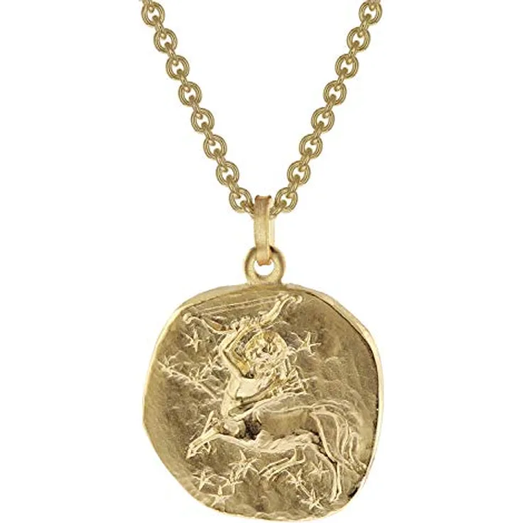 trendor Schütze Sternzeichen Herrenkette, goldplattierter Silberanhänger Ø 20 mm, 50 cm Rundanker-Kette, zeitloser Halsschmuck für Herren, Geschenkidee