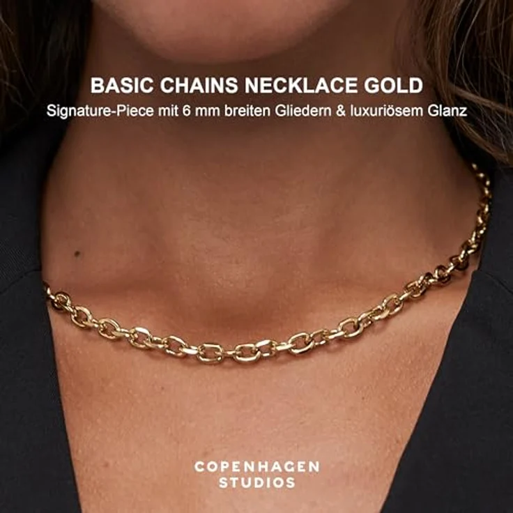 Copenhagen STUDIOS Basic Chunky Necklace, gold, Halskette aus poliertem Edelstahl mit 14K Vergoldung, verstellbar bis 45 cm, wasserfest & hautfreundlich – Bild 2