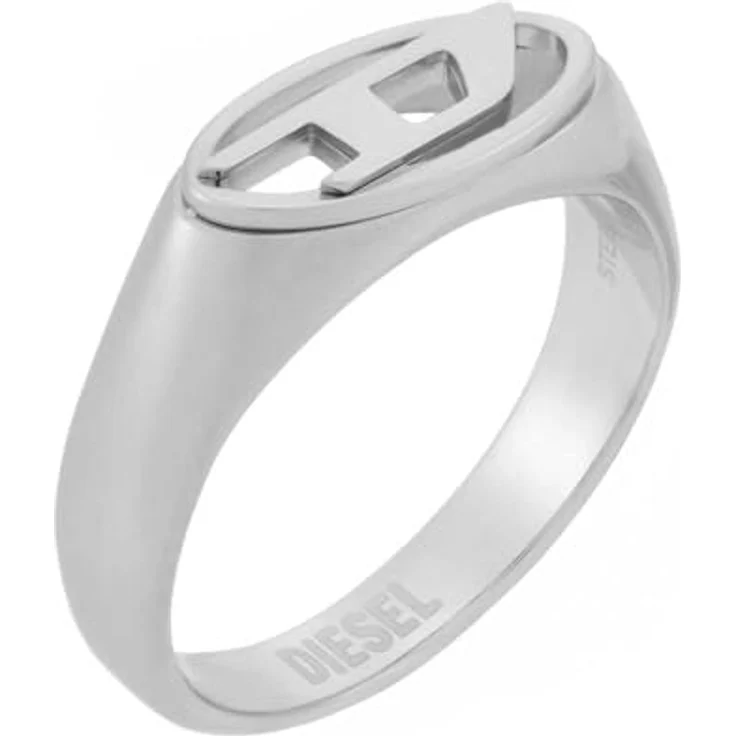 Diesel Herren Oval D Logo Ring, silberfarbener Edelstahl, poliertes Finish – Bild 3