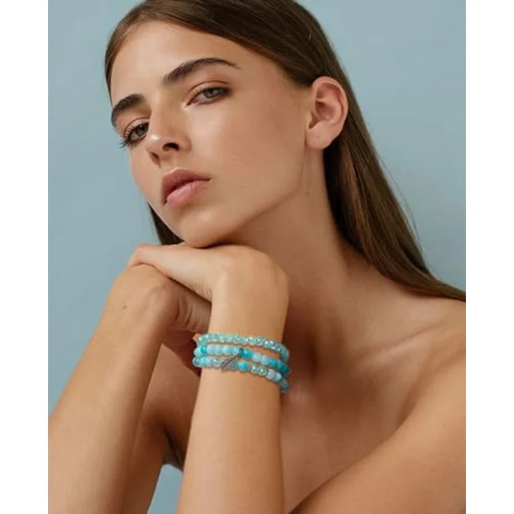 FULU AUTUMN Perlenarmband Set, Stretch Damen Armband, 3-lagig, Boho Modeschmuck, Naturstein, Türkis – Bild 4