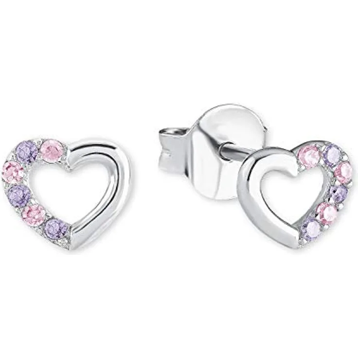 Prinzessin Lillifee Paar Ohrstecker Herzen, 925er Sterling Silber mit rosa Zirkonia (synth), Rhodiumbeschichtung