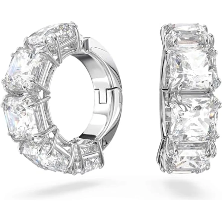 Swarovski Matrix Ohrclips, Kissenschliff, Weiß, rhodiniert, elegante Damen-Ohrringe – Bild 1