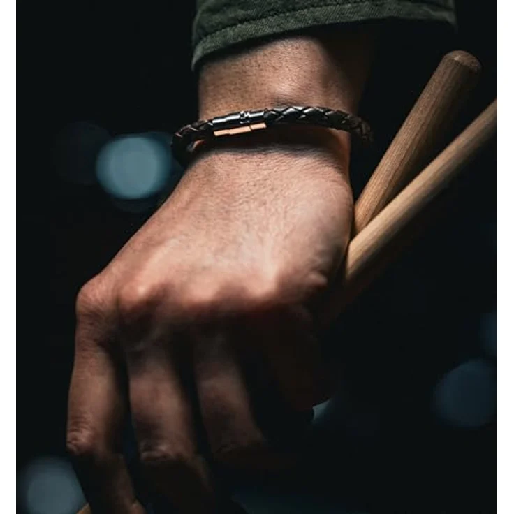 Simaru Handgeflochtenes Echtlederarmband, Schwarz, mit Magnetverschluss (23cm - XXL) für Damen & Herren – Bild 5
