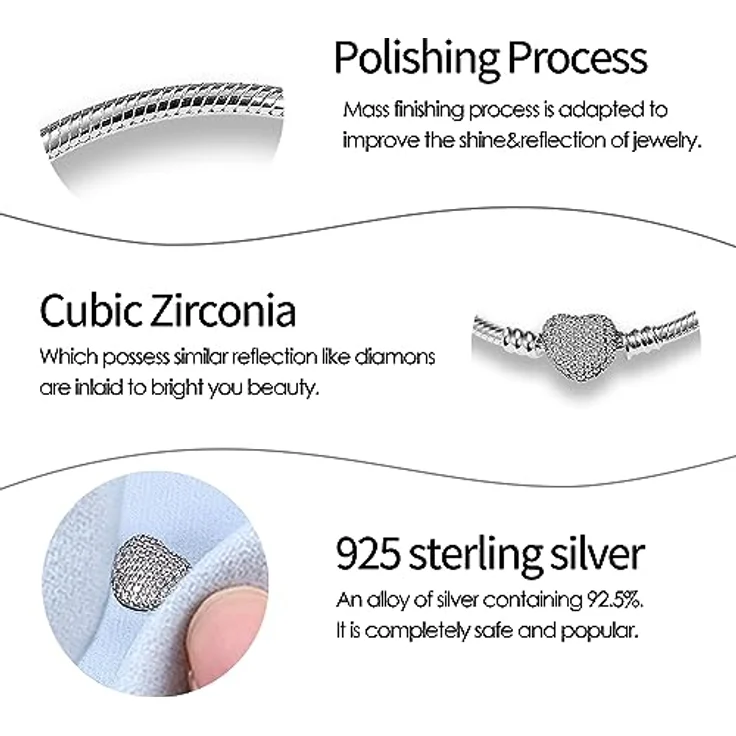 Pandach Damen Armband 925 Sterling Silber, Schlangen-Gliederarmband für empfindliche Haut, ideales Geschenk für Valentinstag, Muttertag, Geburtstage und Weihnachten – Bild 2