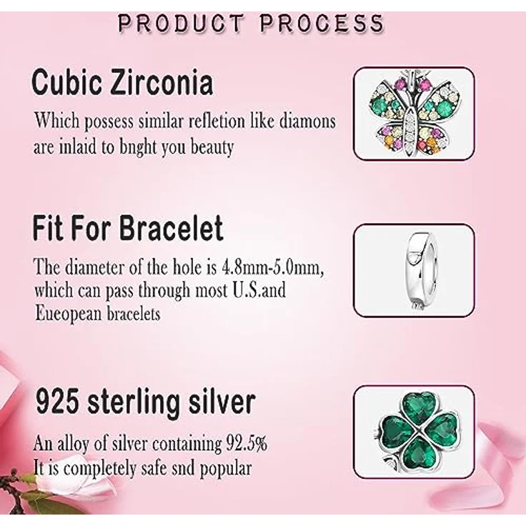 LNQOBU 925 Sterling Silber Charms, Schmetterling und Musik Charms für Armbänder und Halsketten, Geschenkset für Frauen und Mädchen mit Perlen in zufälligen Farben – Bild 4