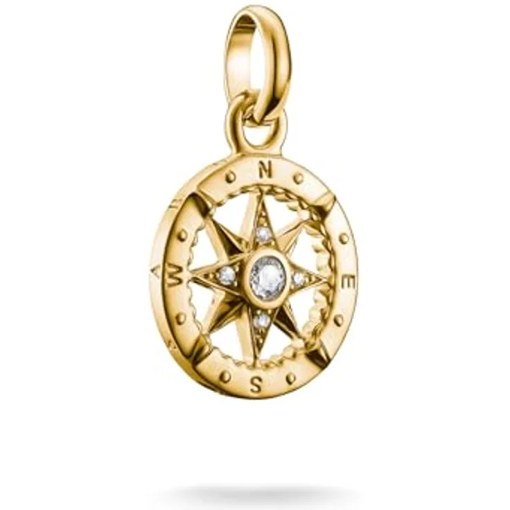 THOMAS SABO Charm-Einhänger Kompass, vergoldet aus Silber 925 mit Zirkonia (synth) - Connect