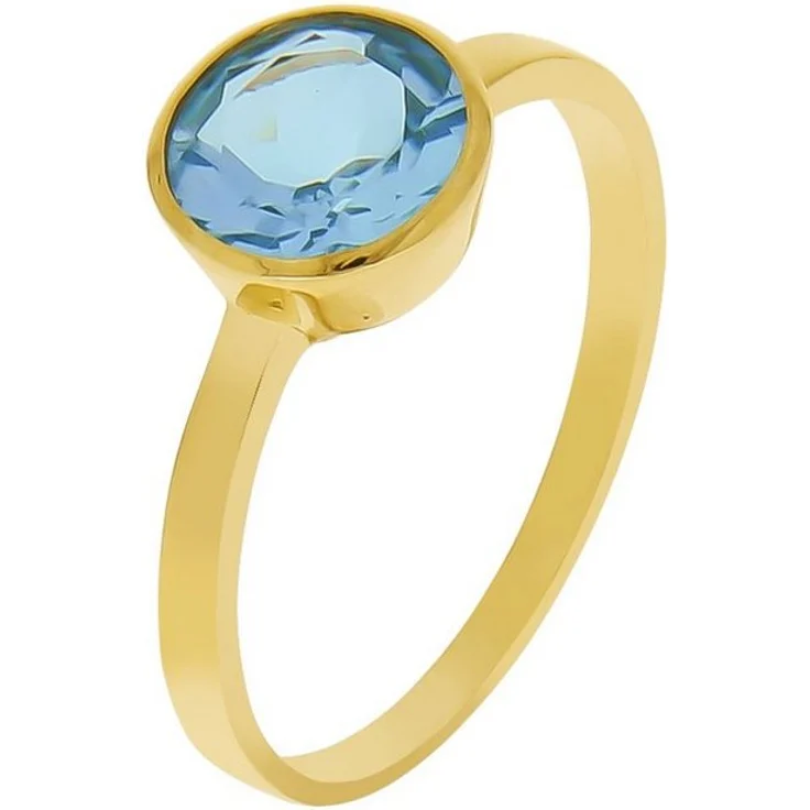 Fascination by Ellen K. Fingerring Gold 375 mit echtem Blautopas (beh) 8mm, Damen-Ring aus 375 Gelbgold, glänzend, 2,6g