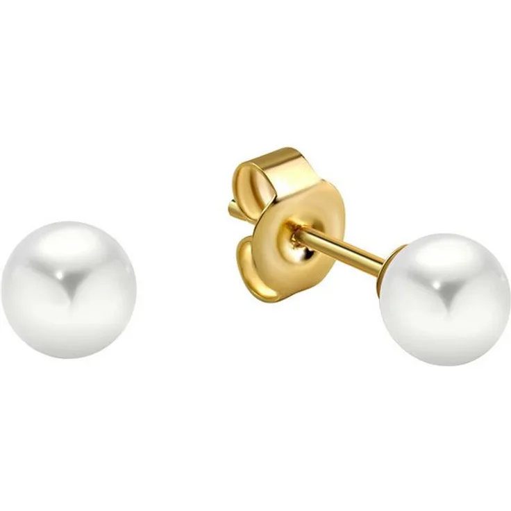Fascination by Ellen K. Paar Ohrstecker 375 Gold mit weißen Perlen, Durchmesser 5-5,5mm, glänzend
