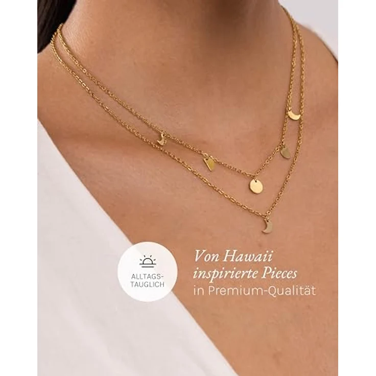 Purelei® Luna Kette Damen (Gold) – Wasserfeste Edelstahl-Halskette mit Anhänger, verstellbar von 40-45 cm – Eleganter Schmuck für individuellen Stil – Bild 3