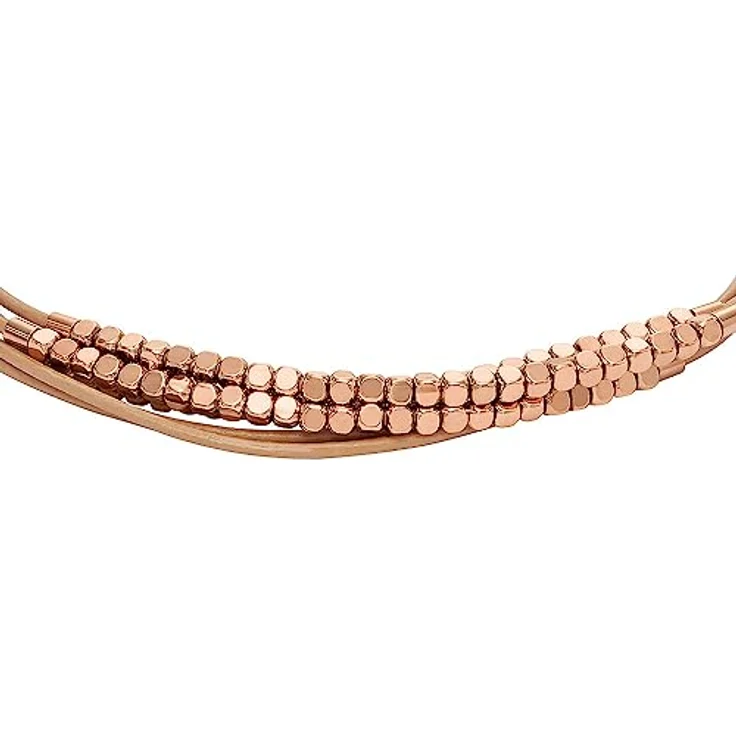 Fossil All Stacked Up, Braunes Lederarmband für Frauen, Länge: 216mm, Breite: 2mm, Roségoldfarbenes Edelstahl mit Schiebeverschluss, JF04472791 – Bild 5