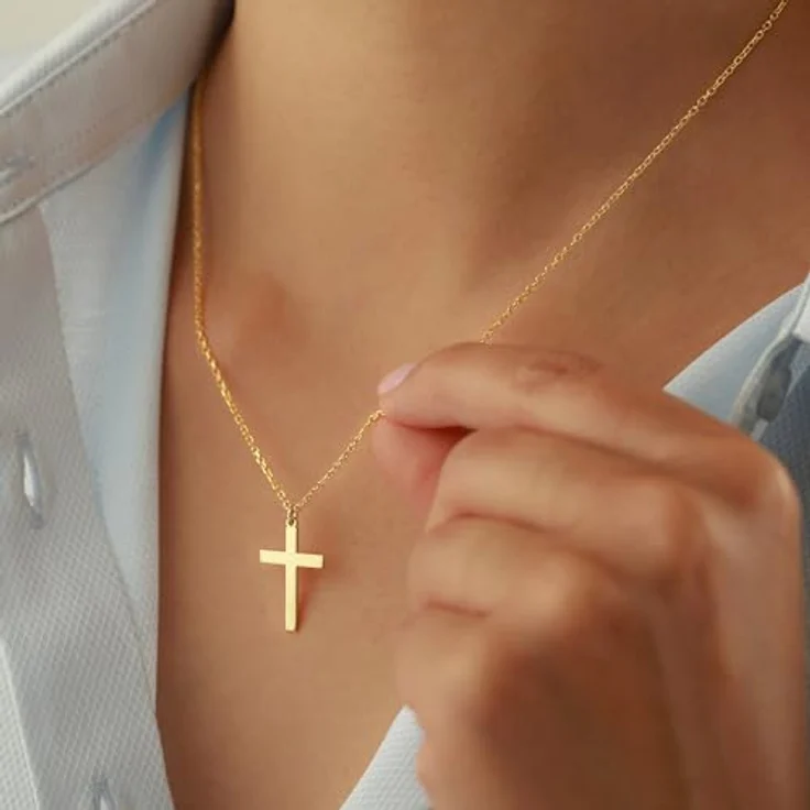 TINGN Kreuzkette - 14K Vergoldete Gold Kette mit Kreuzanhänger, hypoallergen, 45 cm + 6 cm verstellbar, für Damen und Teenager – Bild 3