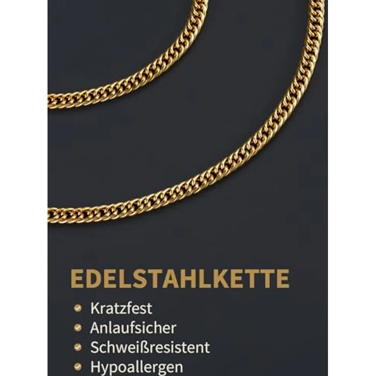 FindChic Cuban Link Halskette Herren Gold Unisex, 3mm breit, 55cm lang, Edelstahl mit Geschenkebox – Bild 5