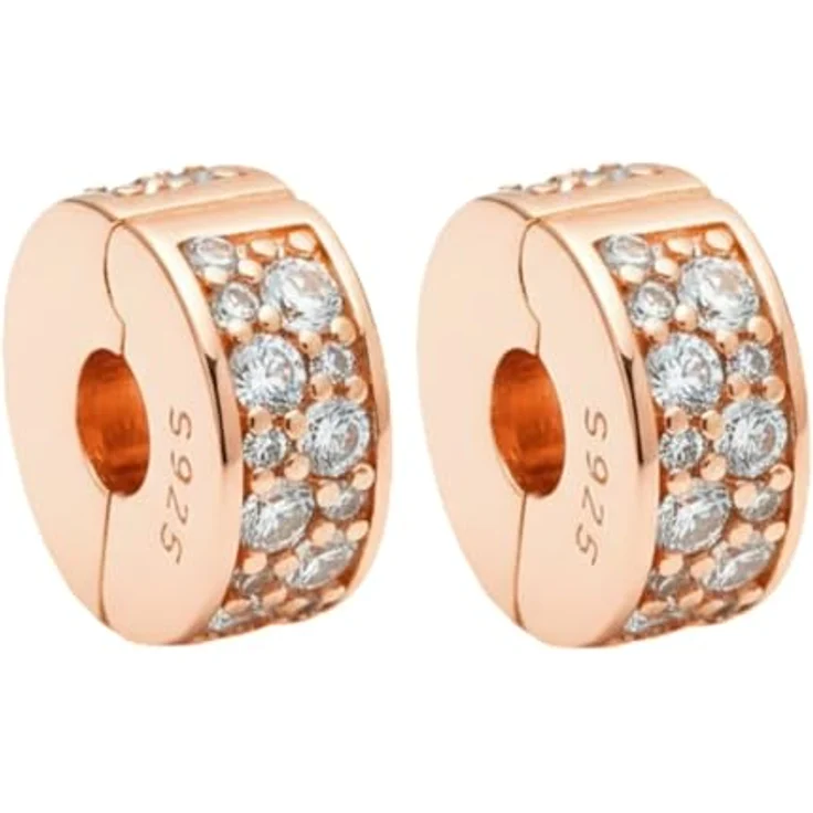WEIMU Charms Stopper 925 Sterling Silber, Rosegold, hypoallergen, passend für Bead Charm Armbänder, 2 cm Länge, 1,2 cm Breite – Bild 1