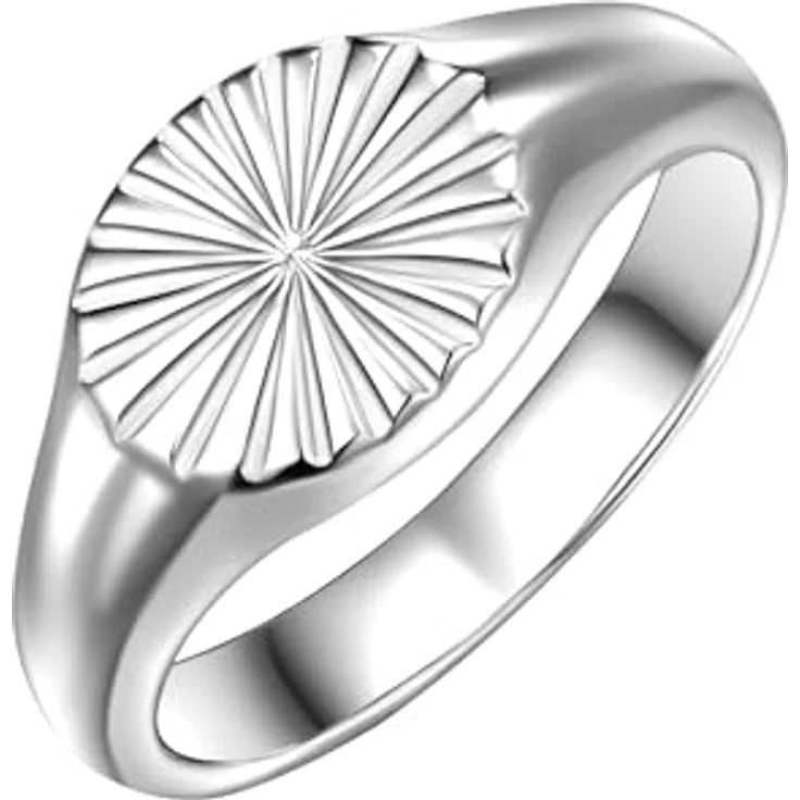 GLANZSTÜCKE MÜNCHEN Damen Ring, ART-DÉCO-Silberring aus 925 Sterling Silber mit Sonnenornament und ovaler Gravur, rhodiniert – Bild 2