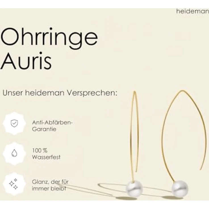 Heideman Auris Damen Ohrringe - Hängende Goldfarbene Perlenschmuck mit weißen Perlen - 4cm lang, hypoallergen – Bild 4