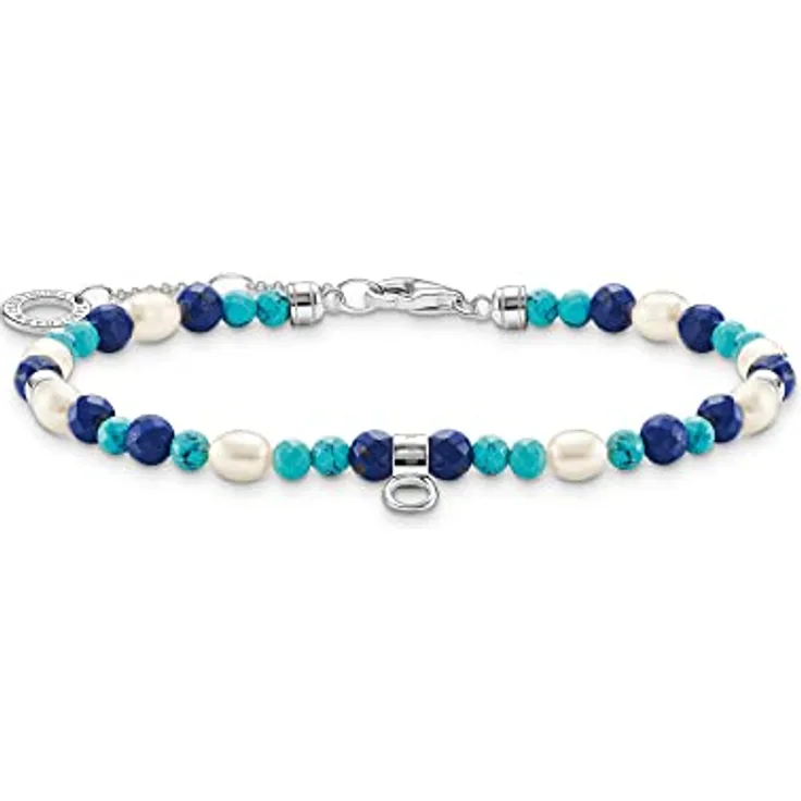 THOMAS SABO Armband 925 Sterlingsilber mit blauen Steinen und Perlen, elegantes Design